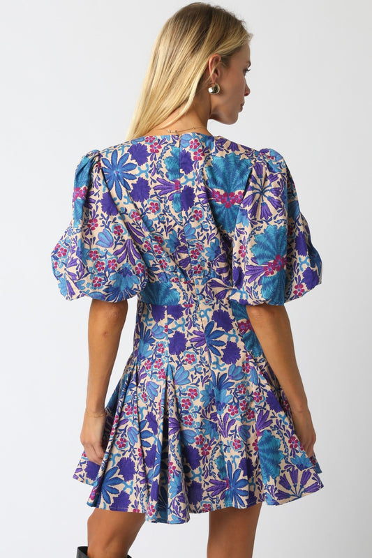 Blooming Blues Bubble Sleeve Dress
