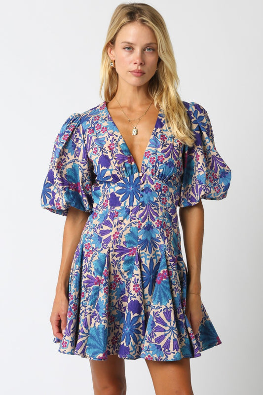 Blooming Blues Bubble Sleeve Dress