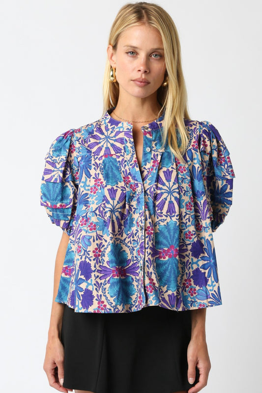 Blooming Blues Puff Sleeve Top