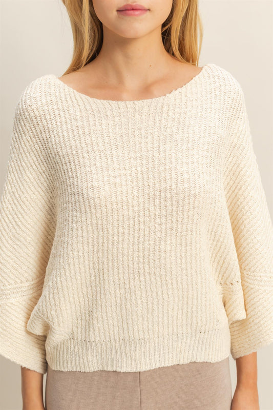 Boat Neck Knit Sweater Cream
