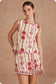 Border Striped Palm Floral Scalloped Linen Skort Set