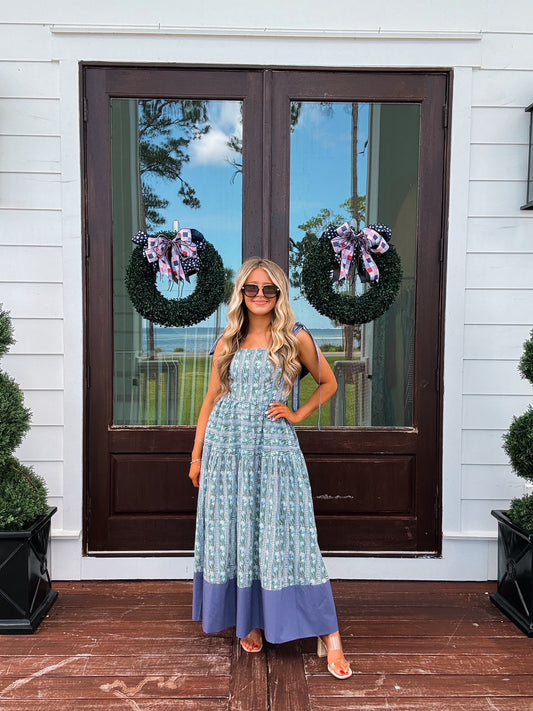 Botanical Print Tiered Maxi Dress
