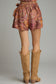 Botanical Print Wrap Front Skort In Terra Cotta
