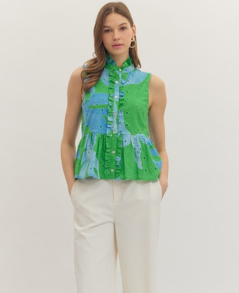 Botanical print Sleeveless Peplum Top
