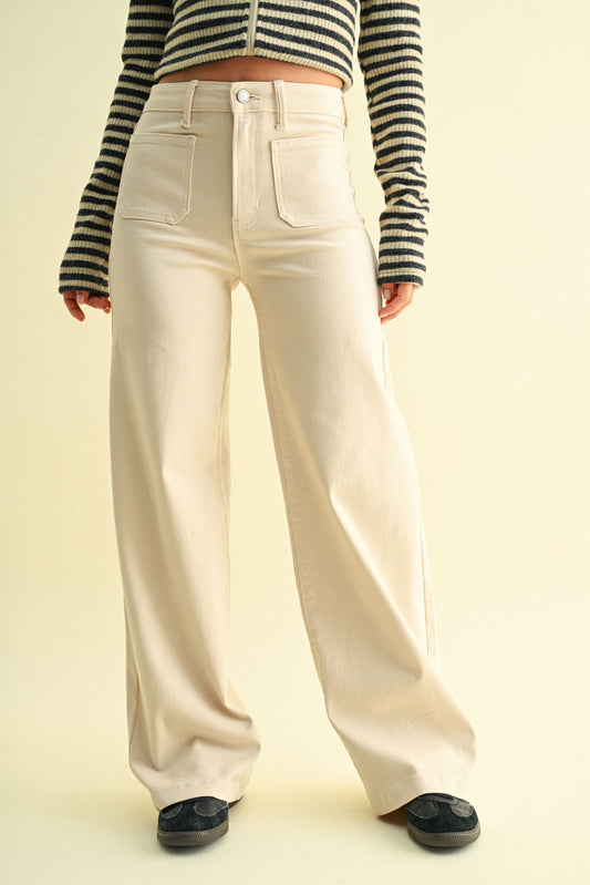 Brooklyn Mini Patch Pocket Wide Leg In Dark Ecru