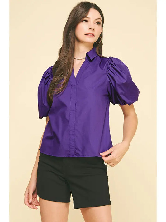 Bubble Sleeve Blouse In Eggplant