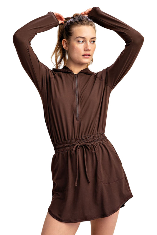Butter Soft Quarter Zip Romperskirt In Espresso