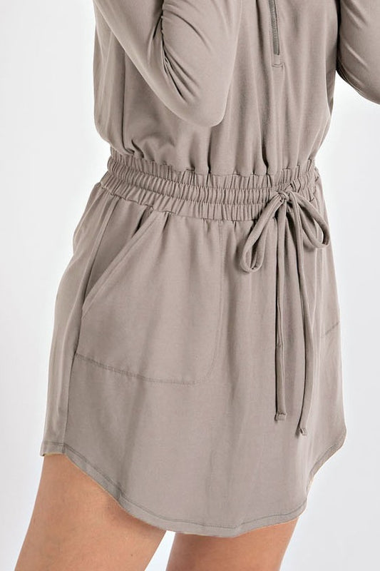 Butter Soft Quarter Zip Romperskirt In Stone Taupe