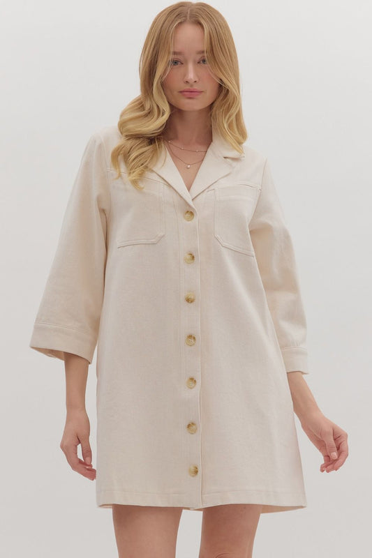 Button Down Denim Dress In Ecru