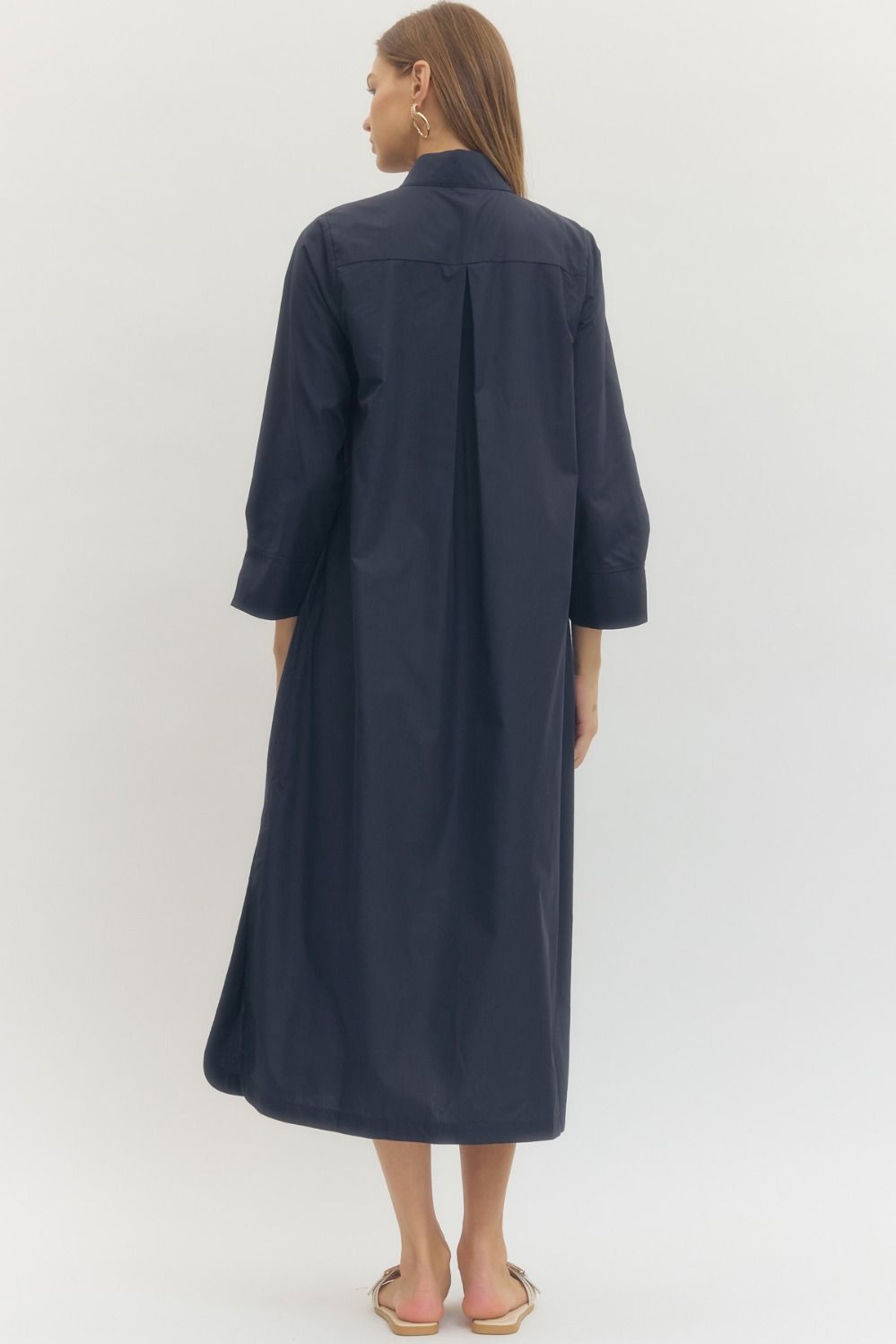 Button Front Midi Dress In Navy