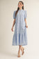 Button Up Eyelet Midi Dress In Blue