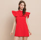 Button Up Ruffle Sleeve Dress in Red