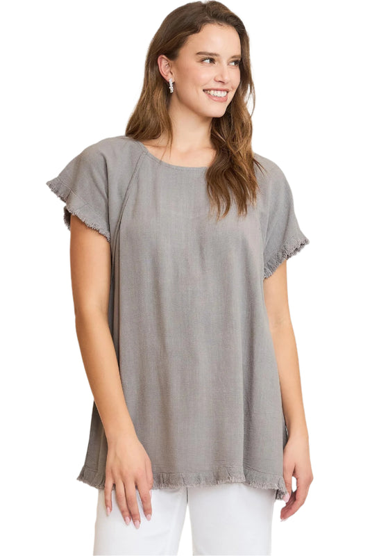 Key West Linen Top In Cool Grey
