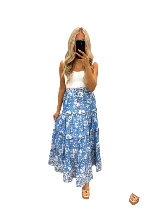 Risha Maxi Skirt in Blue Floral