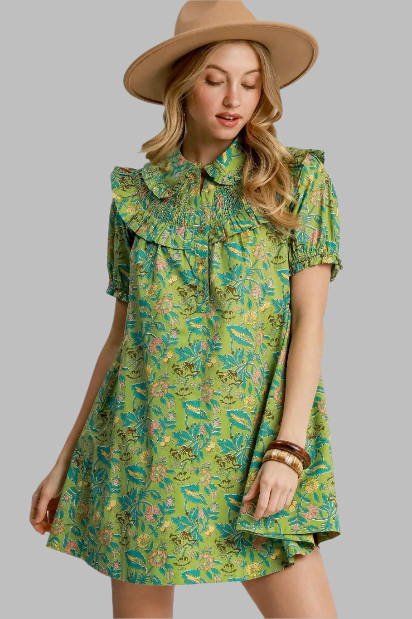 Spring Is In The Air V Neck Mini Dress In Sage Mix