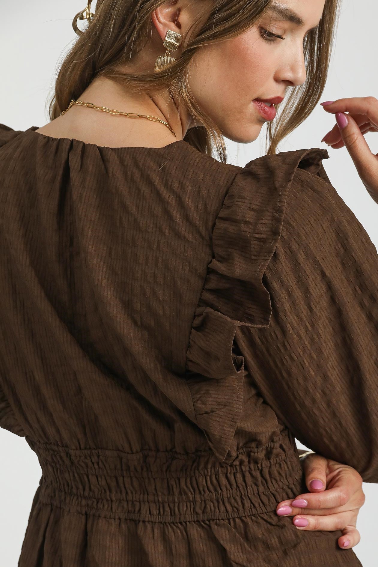 Smocked Tiered Maxi Dress In Brown