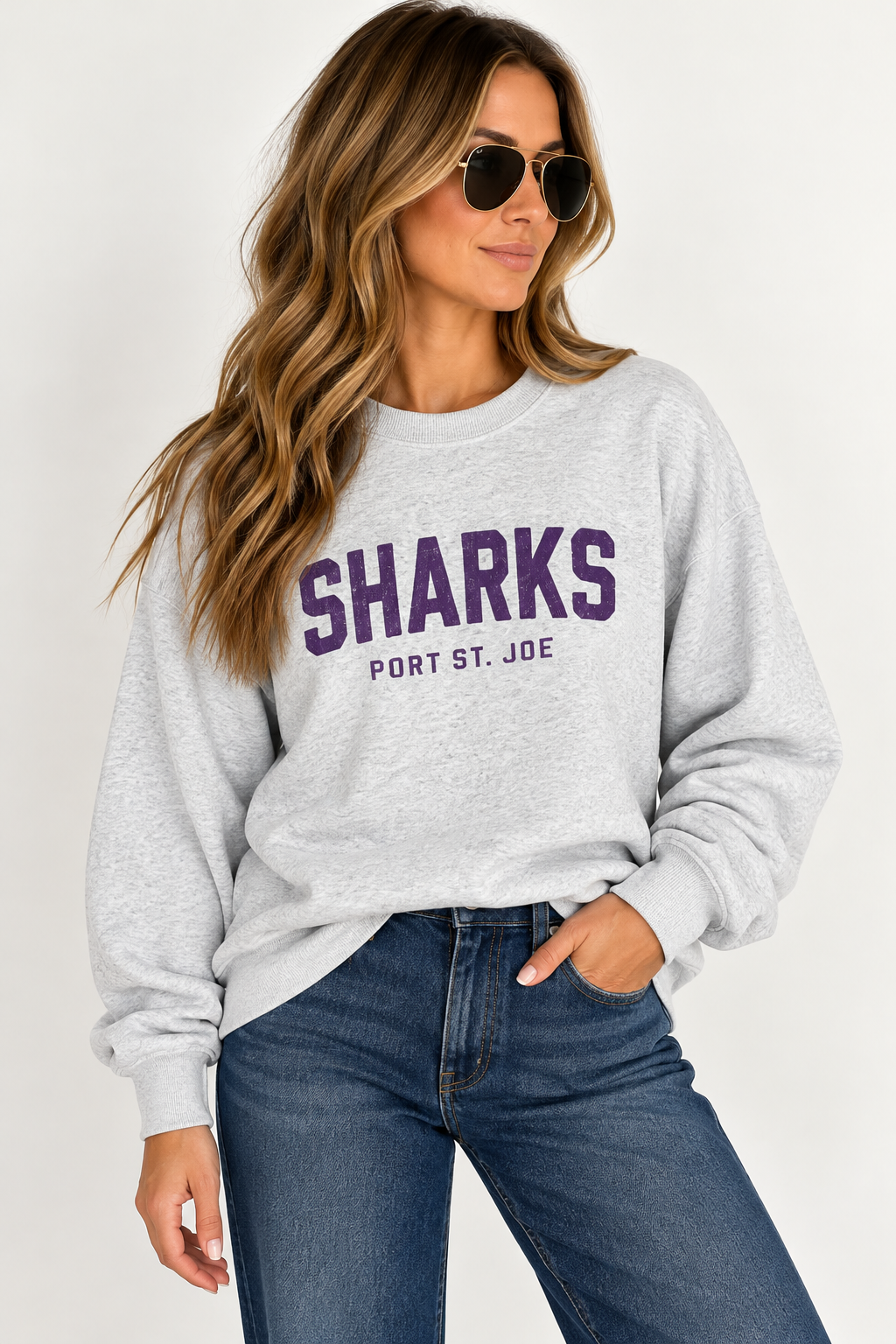 Distressed Shark Spirit Sweatshirt in Gray