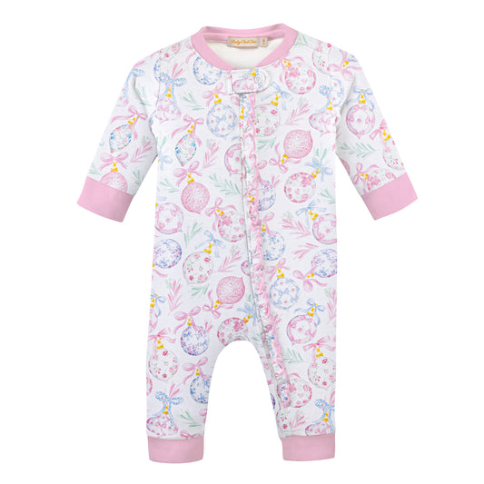Baby Club Chic Little Christmas Charms Printed Pima Zipped Coverall With Ruffles
