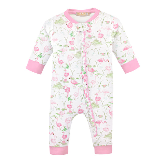 Baby Club Chic Flamingo Paradise Zipped Ruffle Coverall