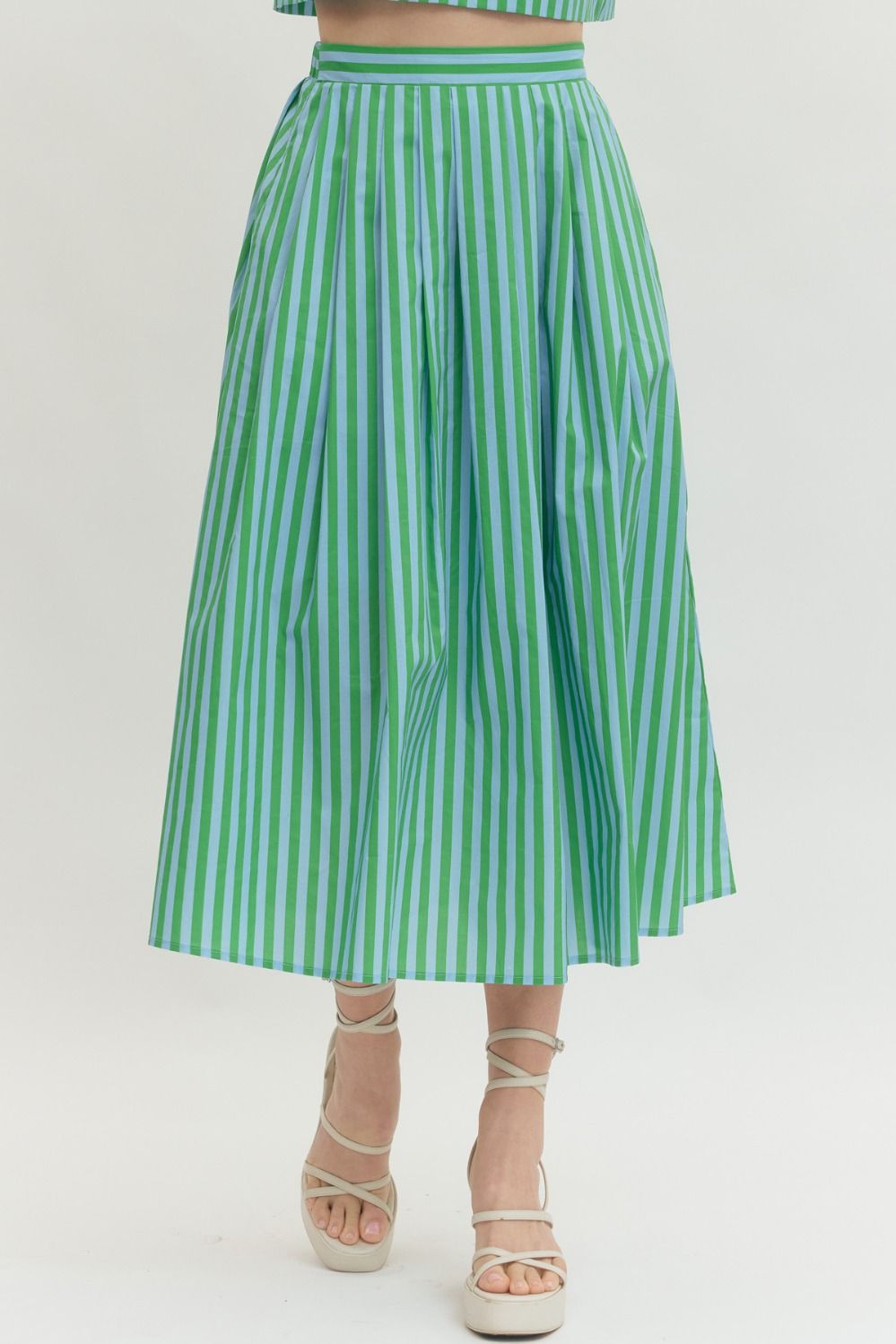 Cabana Stripe Maxi Skirt In Green Sky