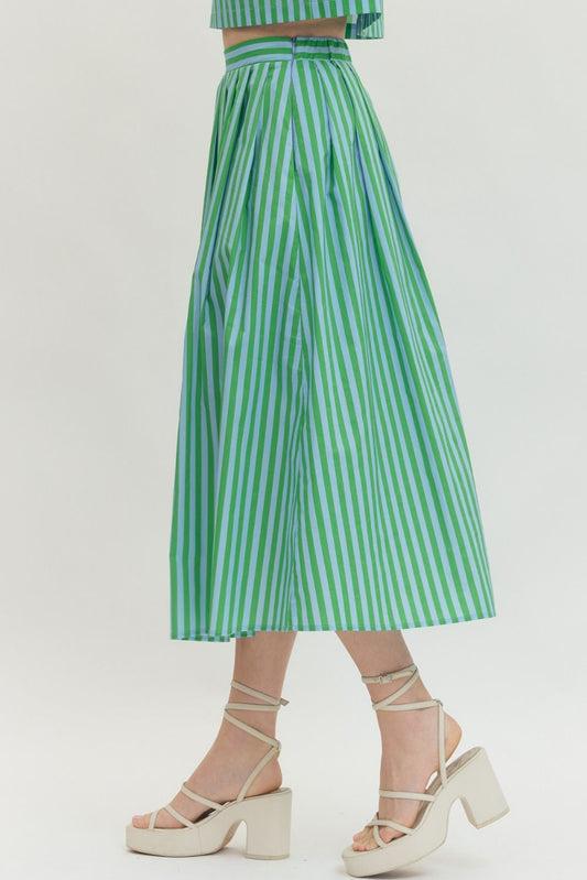 Cabana Stripe Maxi Skirt In Green Sky