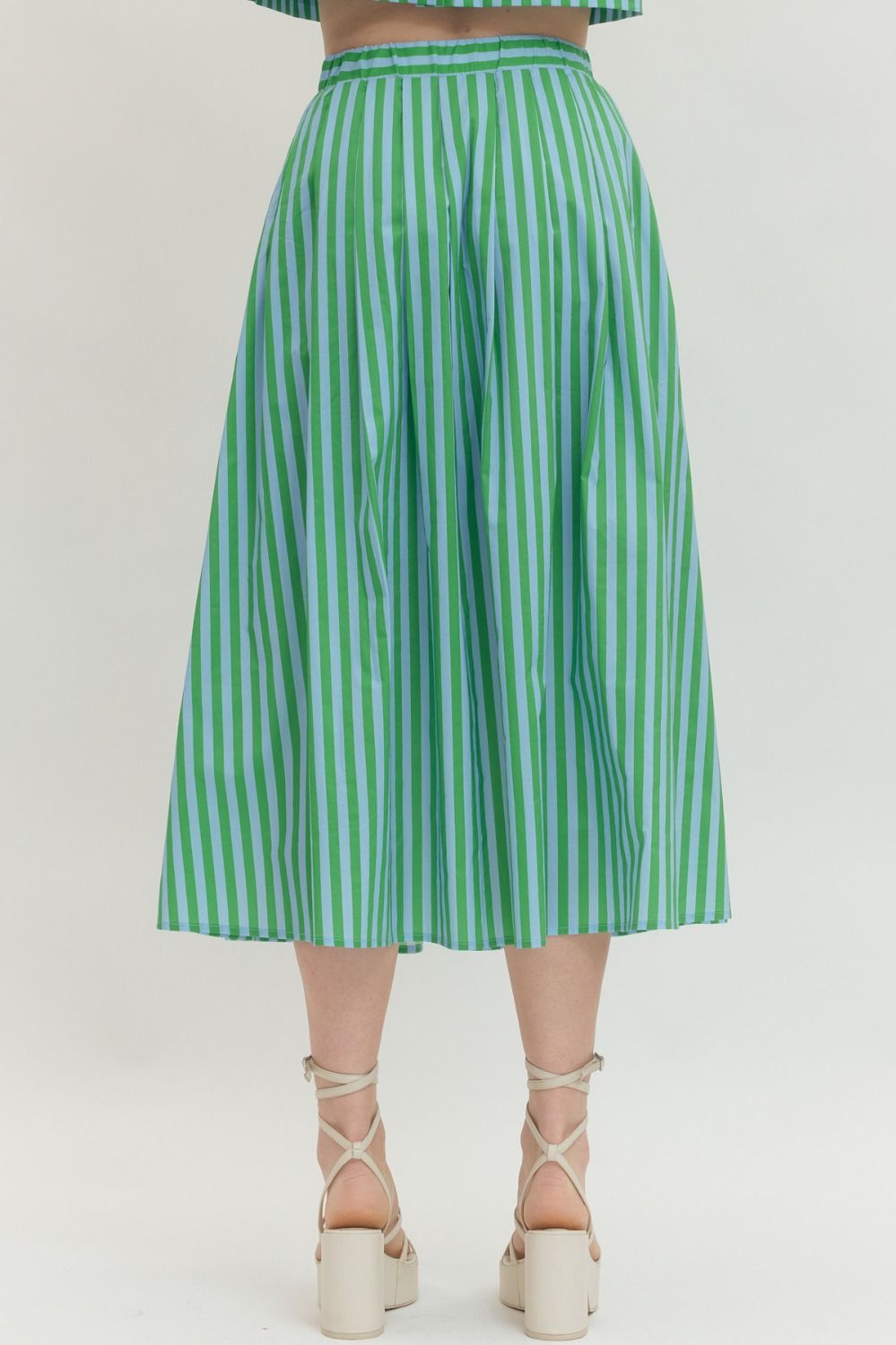 Cabana Stripe Maxi Skirt In Green Sky