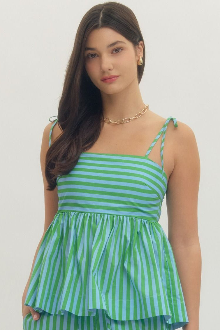 Cabana Stripe Tank Top In Green Sky