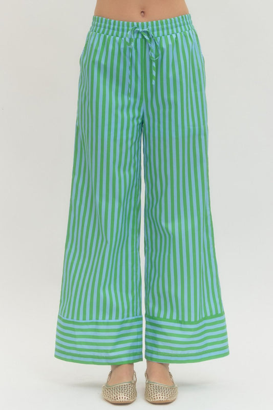 Cabana Stripe Wide Leg Pants In Green Sky