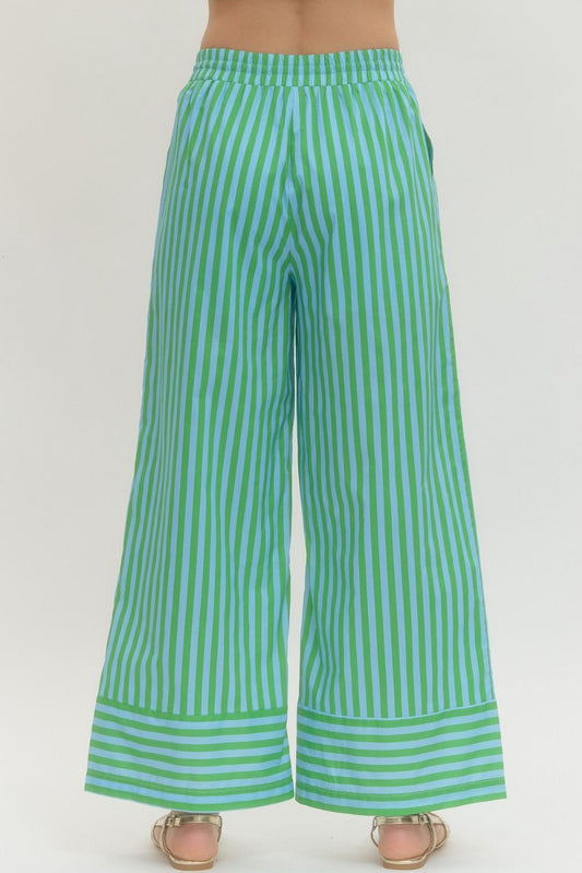 Cabana Stripe Wide Leg Pants In Green Sky