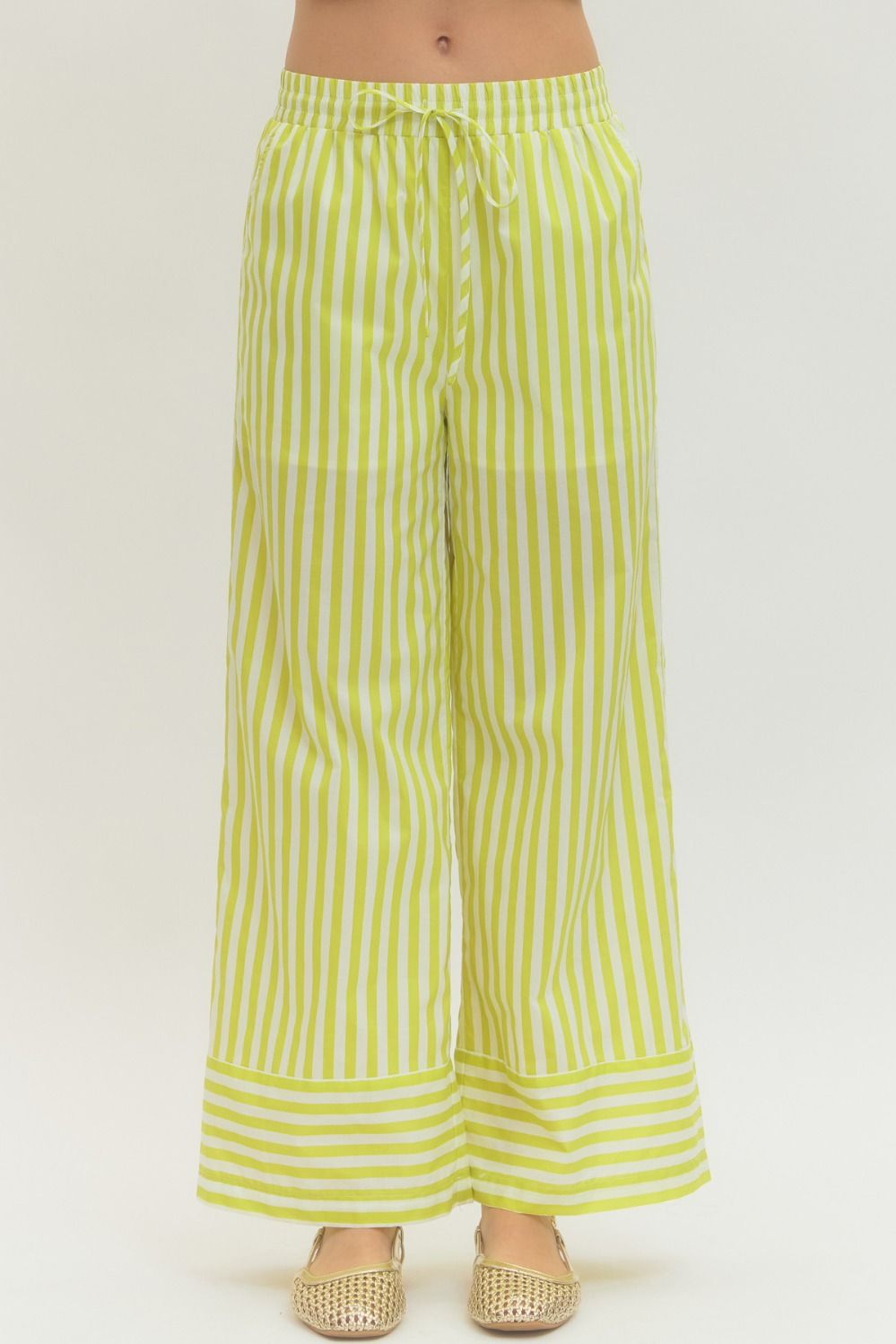 Cabana Stripe Wide Leg Pants In Lime