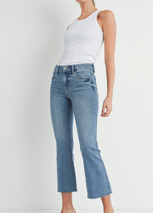 Camden Crop Stretch Flare Jean in Medium Denin