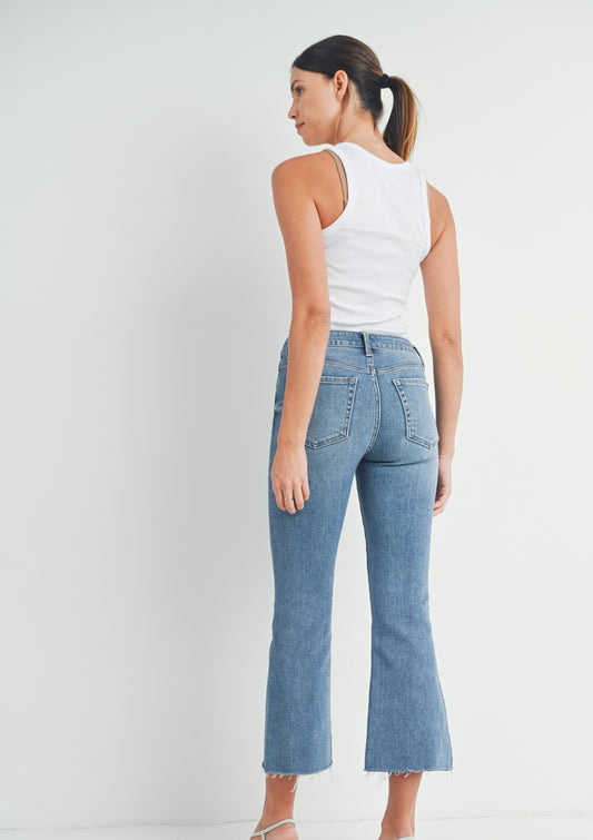 Camden Crop Stretch Flare Jean in Medium Denin