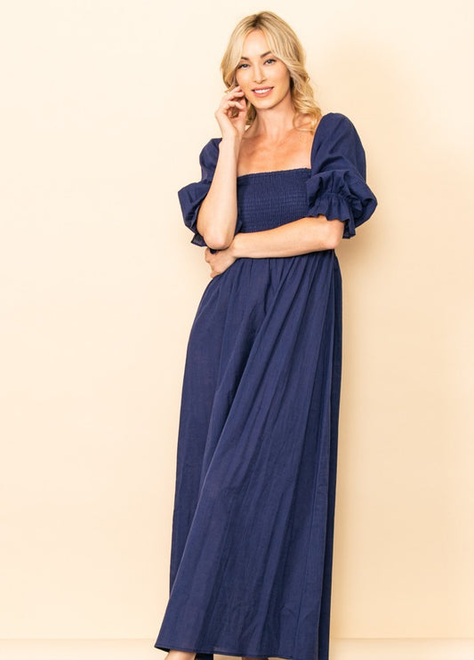 Cameron Linen Maxi Dress in Navy