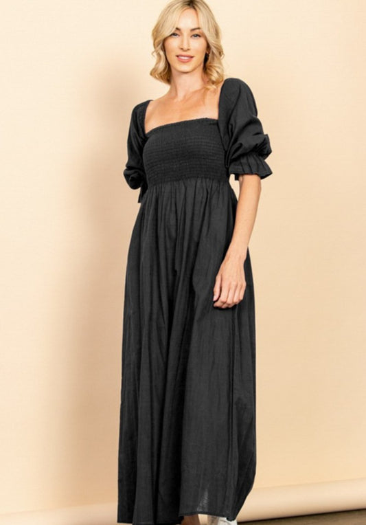 Cameron Linen Maxi Dress in Black