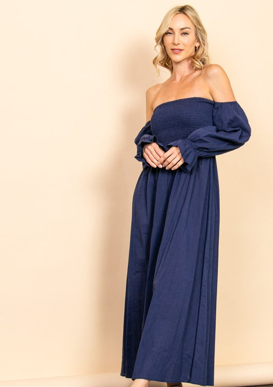 Cameron Linen Maxi Dress in Navy