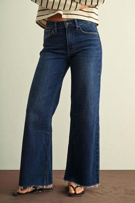 Candice Longer Length Wide leg Jeans In Dark Denim