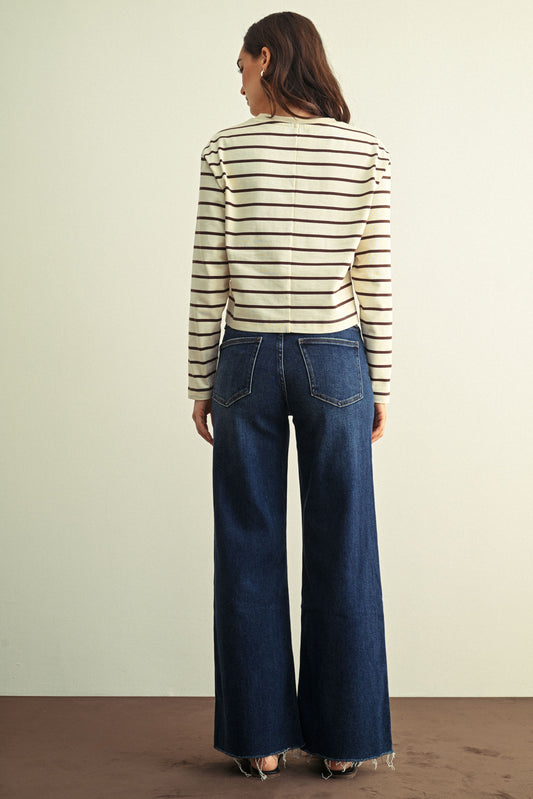Candice Longer Length Wide leg Jeans In Dark Denim