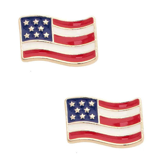 Canvas American Flag Enamel Stud Earrings in Red, White, & Blue