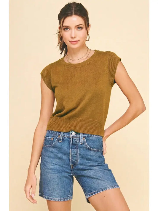 Cap Sleeve Knit Top In Camel