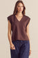 Cap Sleeve V-Neck Top In Brown