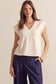 Cap Sleeve V-Neck Top In Ecru