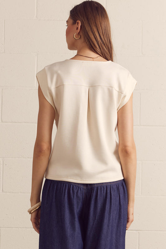 Cap Sleeve V-Neck Top In Ecru