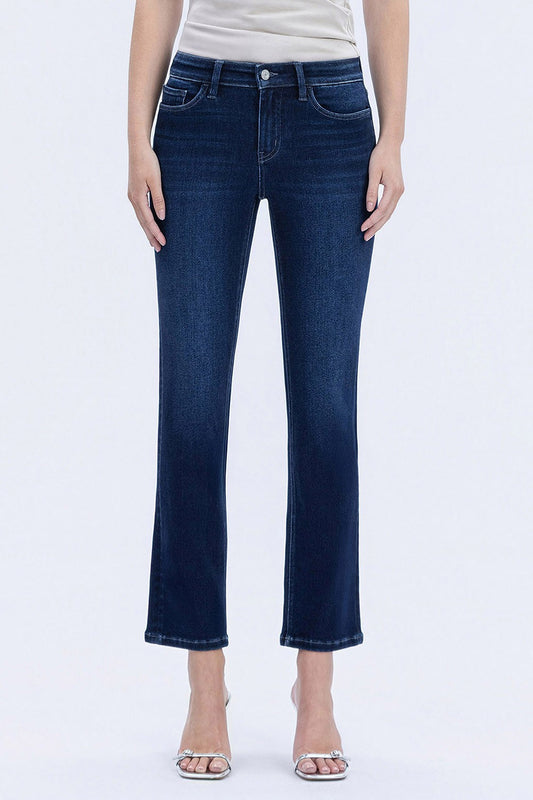 Carlene Mid Rise Slim Straight Jeans In Dark Denim