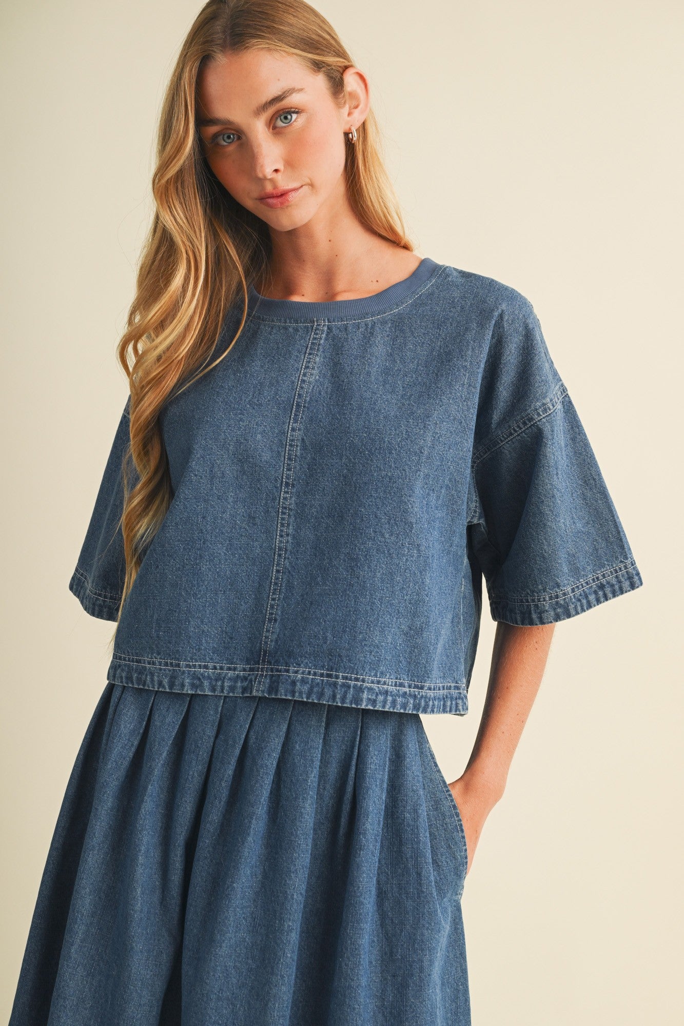 Center Seam Structured Denim Blouse