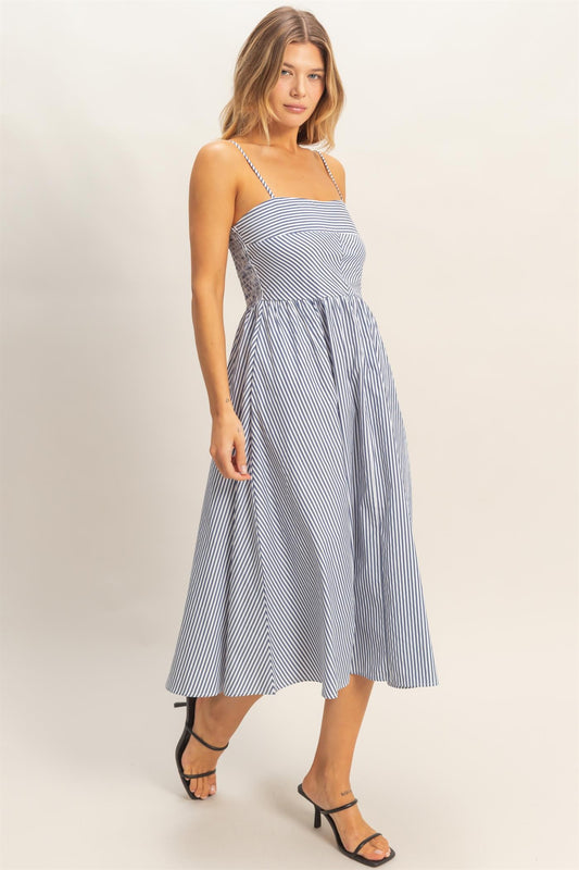 Charming Stripes Midi Dress In Navy