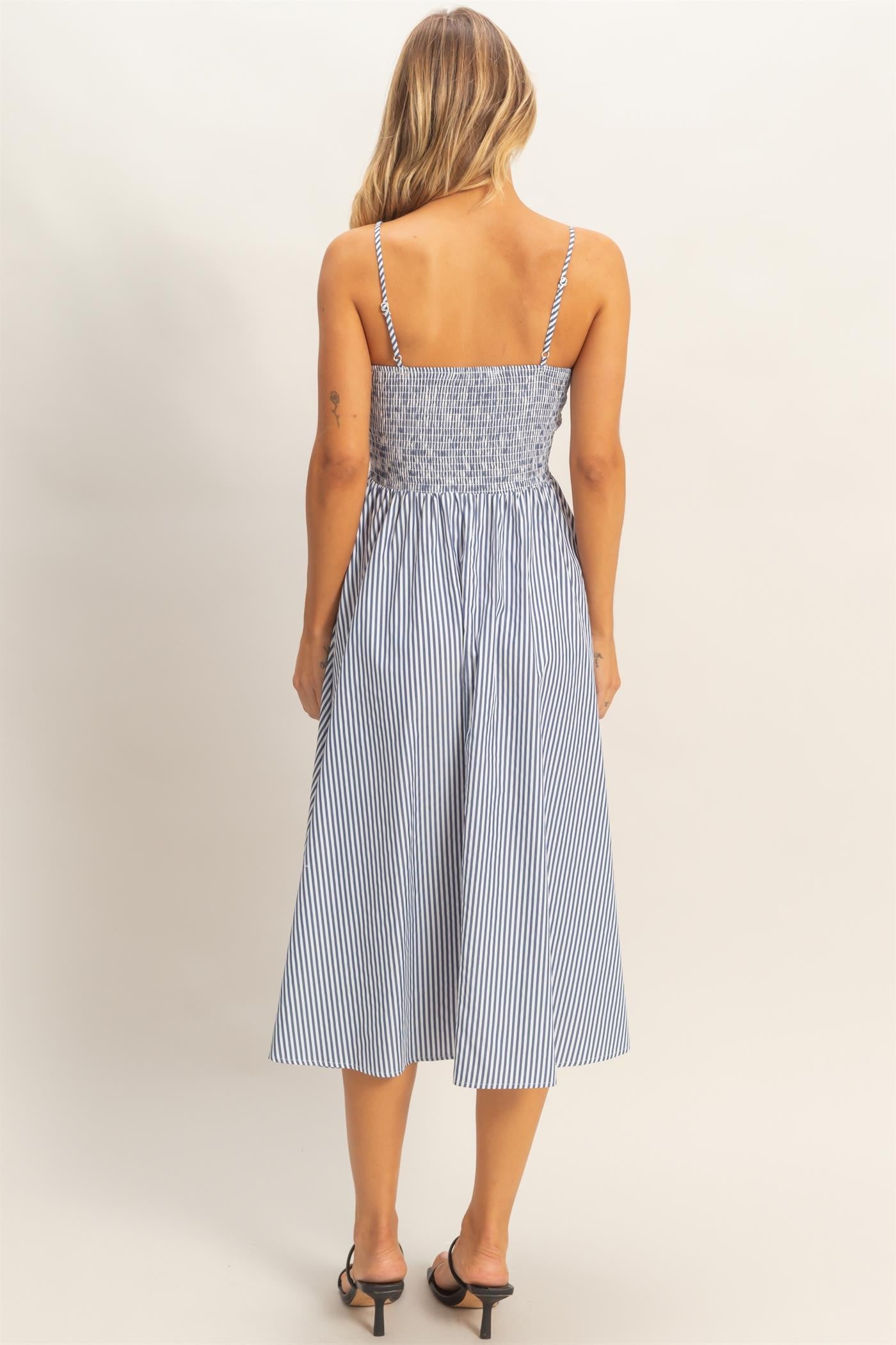 Charming Stripes Midi Dress In Navy