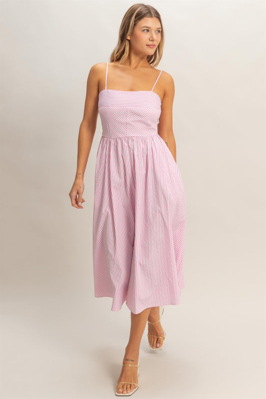 Charming Stripes Midi Dress In Pink