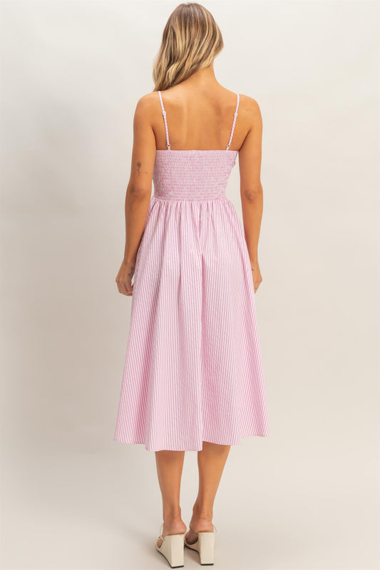 Charming Stripes Midi Dress In Pink