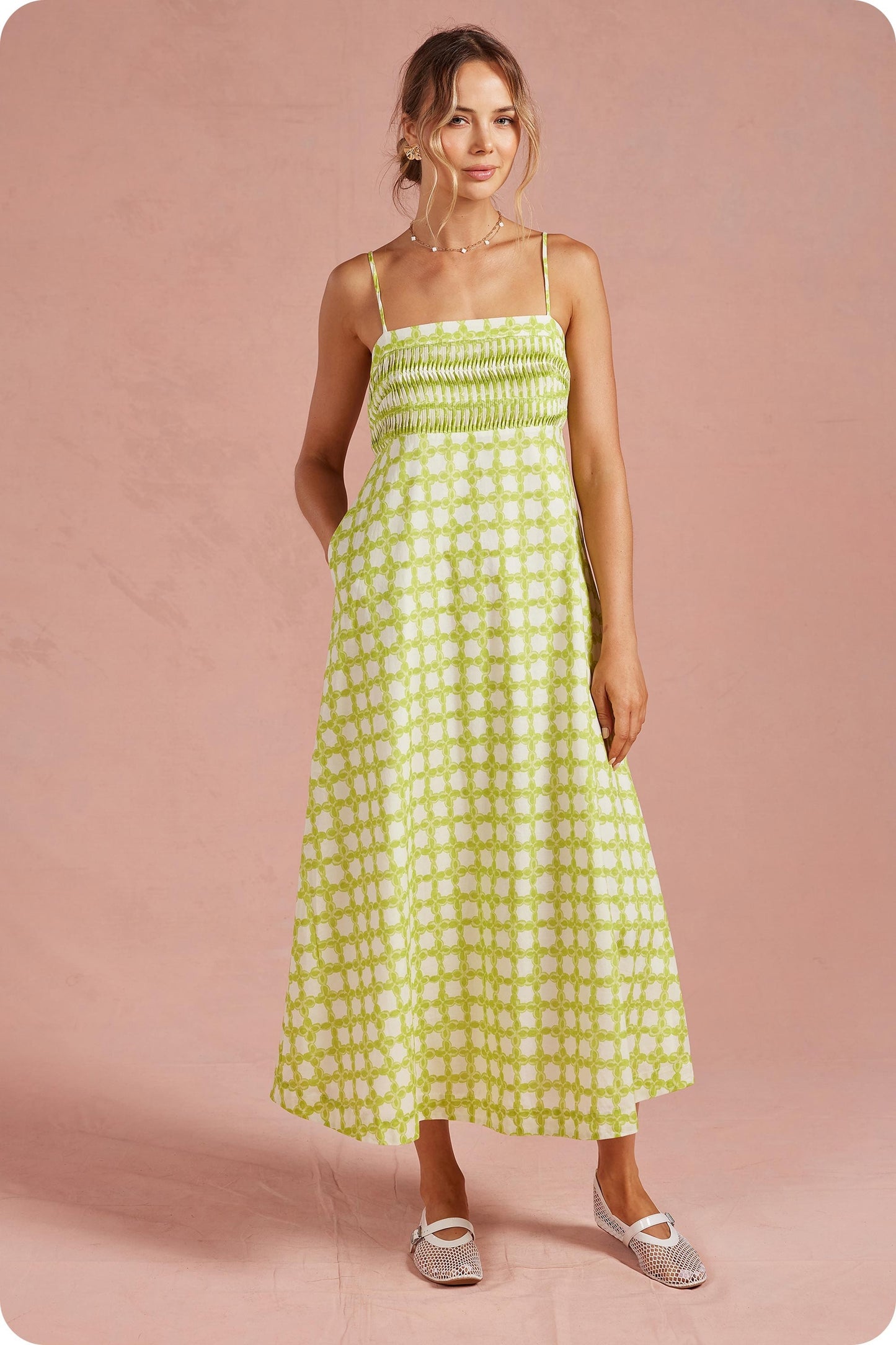 Chartreuse Chainlink Midi Dress