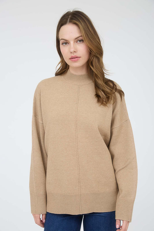 Cider Nights Mock Neck Sweater In Taupe